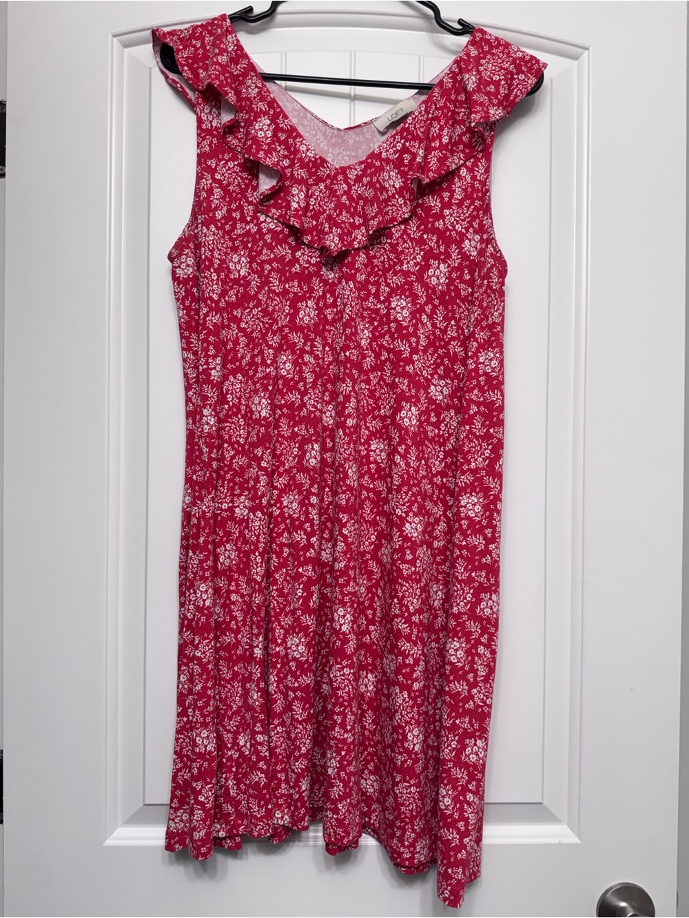 LOFT Raspberry Pink Floral Ruffle-Neck Sundress - Picture 2 of 4